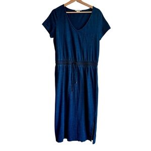 Boden Lola Jersey Midi Dress Navy V Neck Tie Waist Cotton Casual Size 10